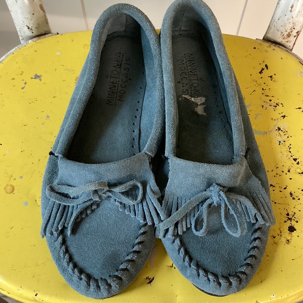 New Blue Suede Minnetonka Moccasin Slip On Shoes